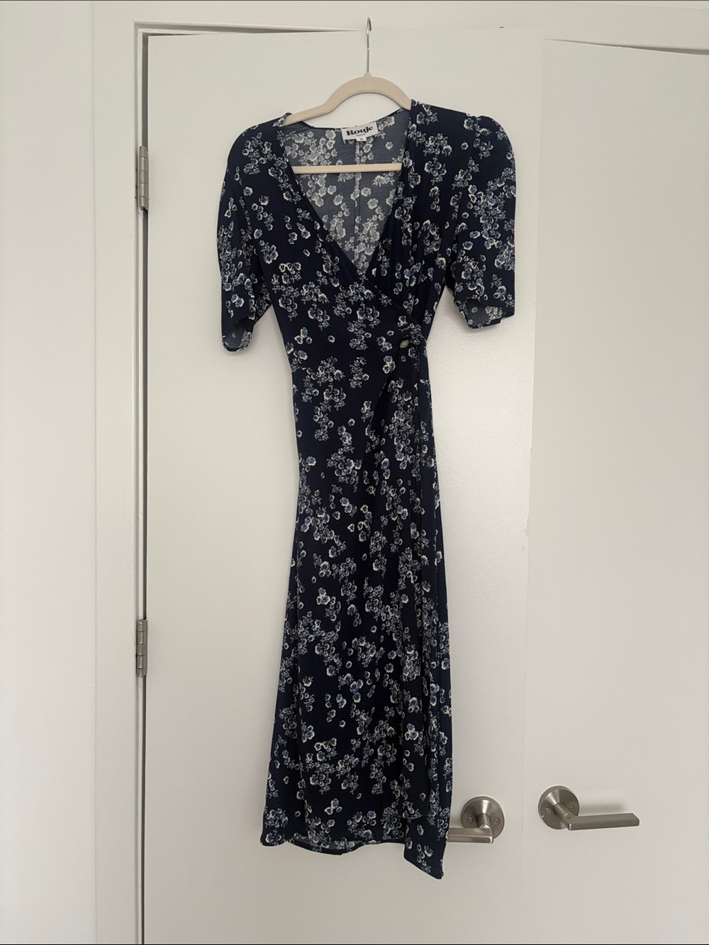 Rouje Navy Floral Wrap Midi Dress
